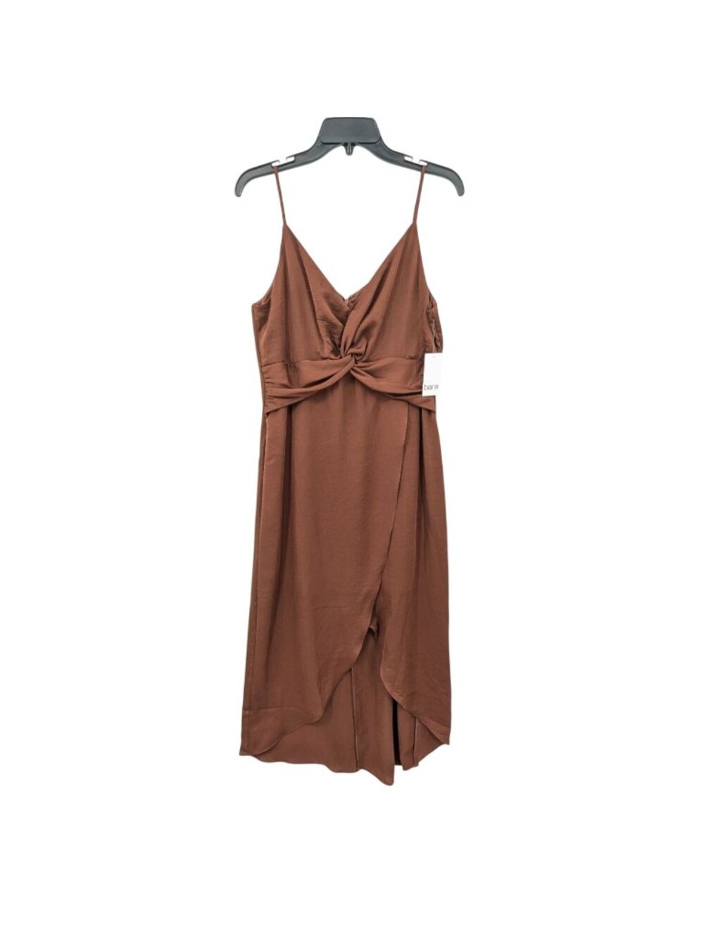 Y2K Brown Twist Front Slip Midi Dress Glam Milkmaid Asymmetrical‎ Cocktail Large